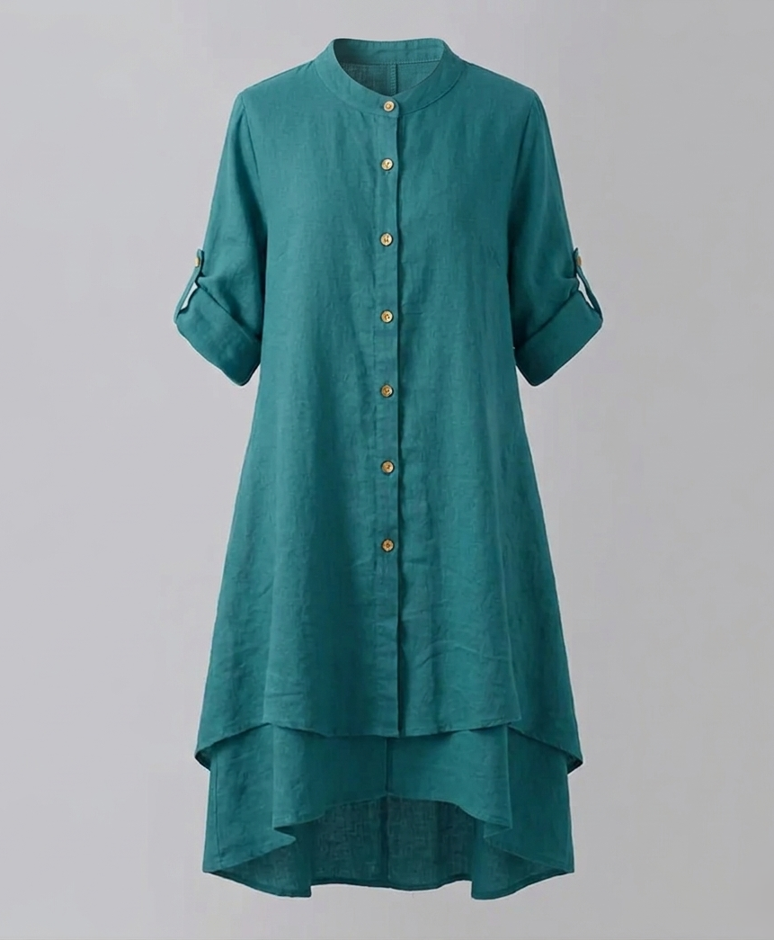 Women's chiffon blouse with Peter Pan collar and double-layered hem.