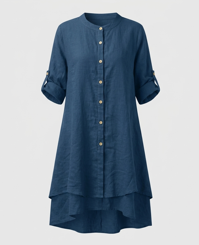 Women's chiffon blouse with Peter Pan collar and double-layered hem.