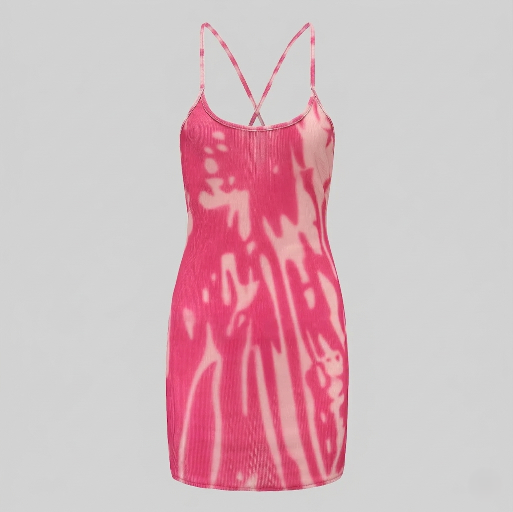 Ladies ribbed knit mini dress spaghetti straps