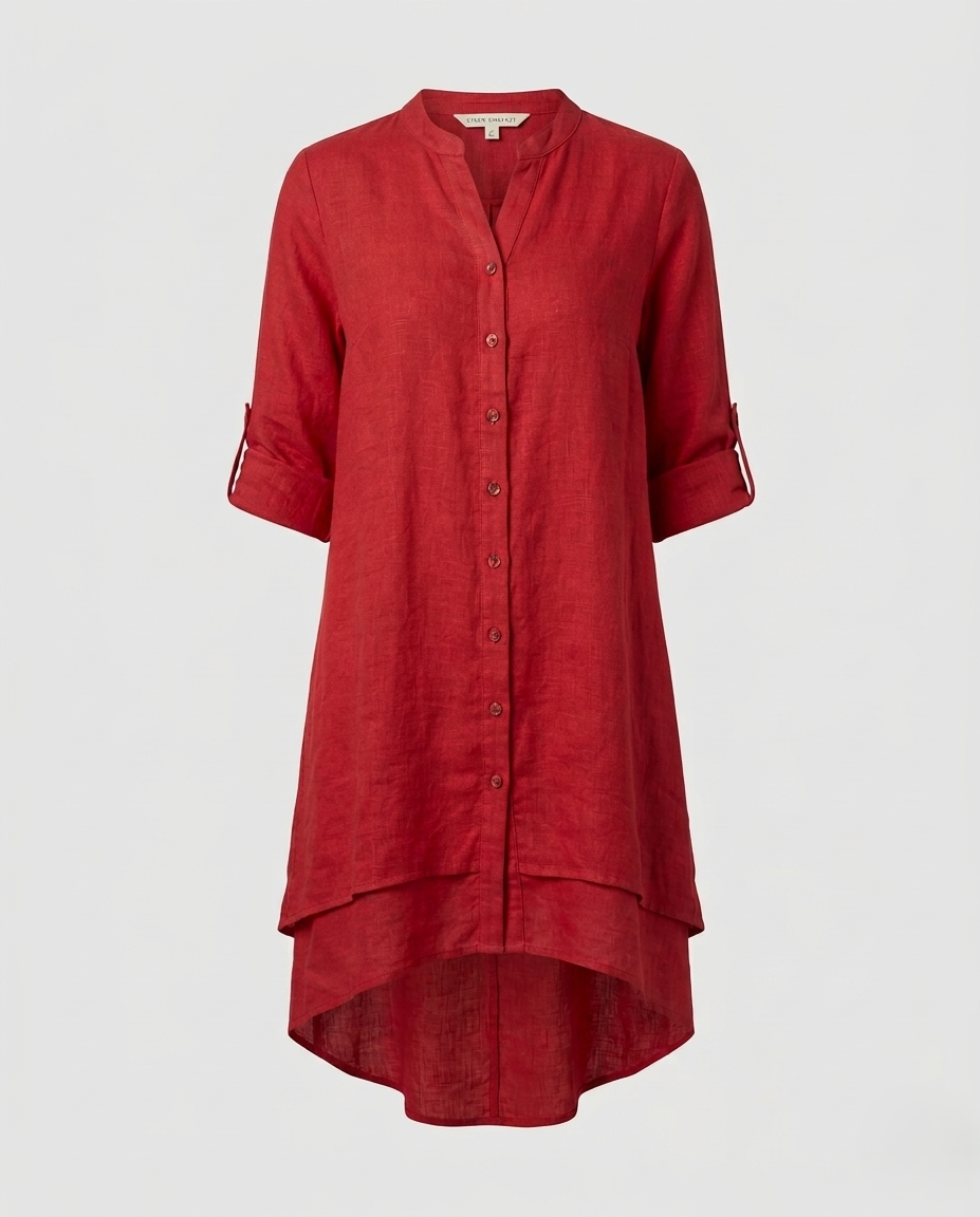 Women's chiffon blouse with Peter Pan collar and double-layered hem.