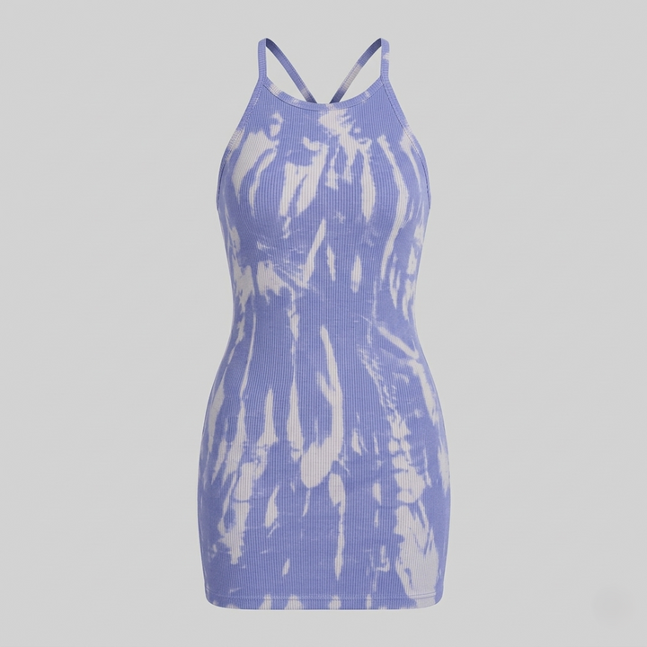 Ladies ribbed knit mini dress spaghetti straps