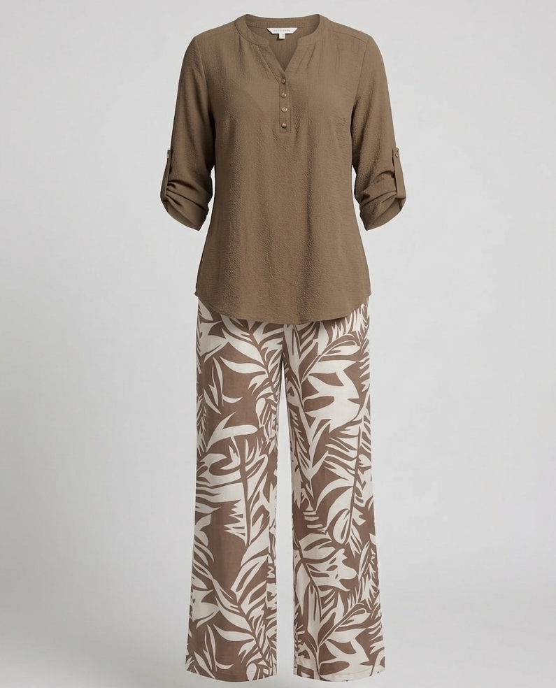 Ladies Palazzo Set Leaf Print Viscose Blouse