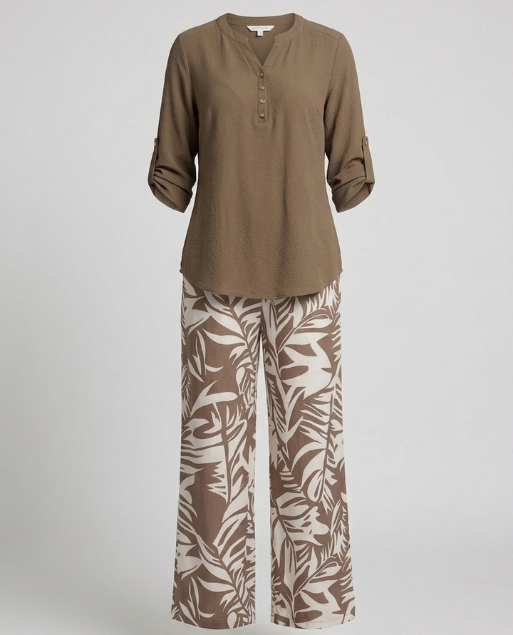 Ladies Palazzo Set Leaf Print Viscose Blouse