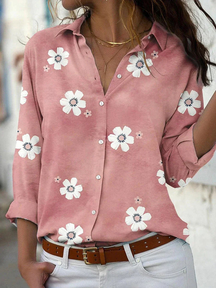 Women's Floral Long Sleeve Blouse with Button Front