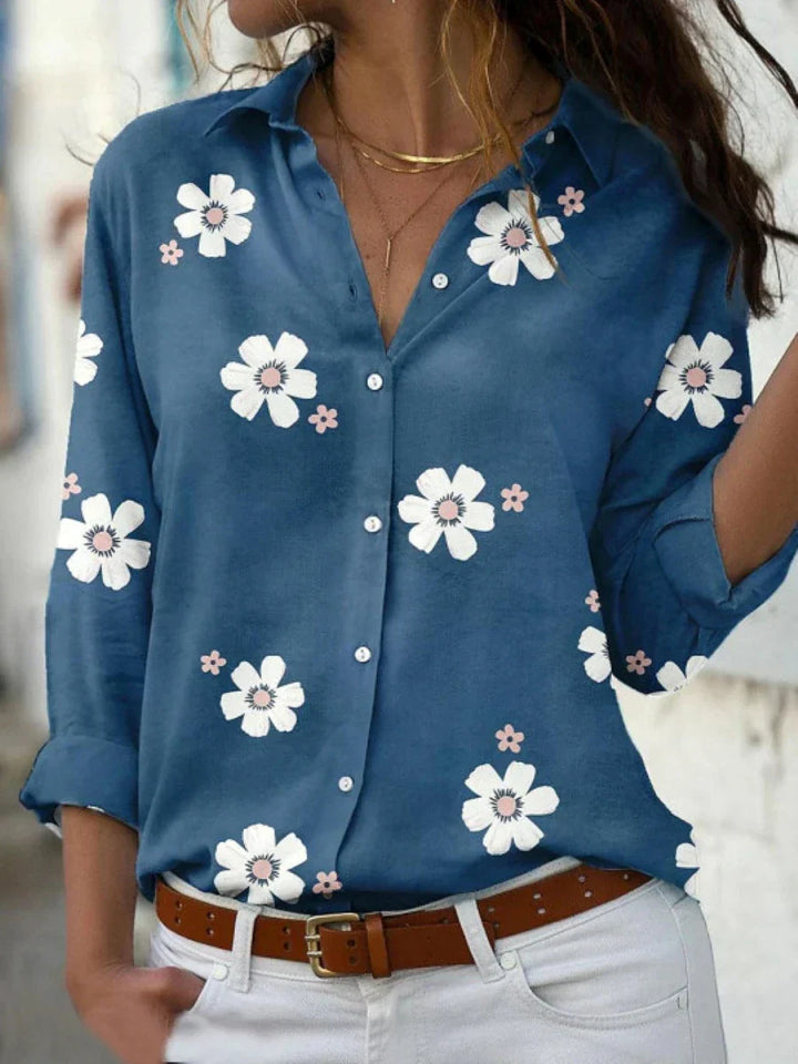 Women's Floral Long Sleeve Blouse with Button Front