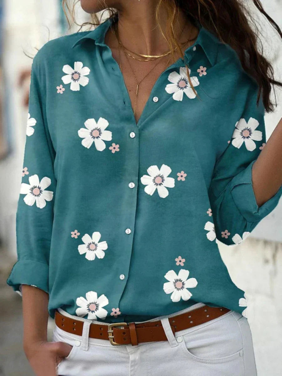 Women's Floral Long Sleeve Blouse with Button Front