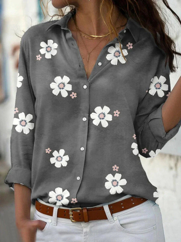 Women's Floral Long Sleeve Blouse with Button Front