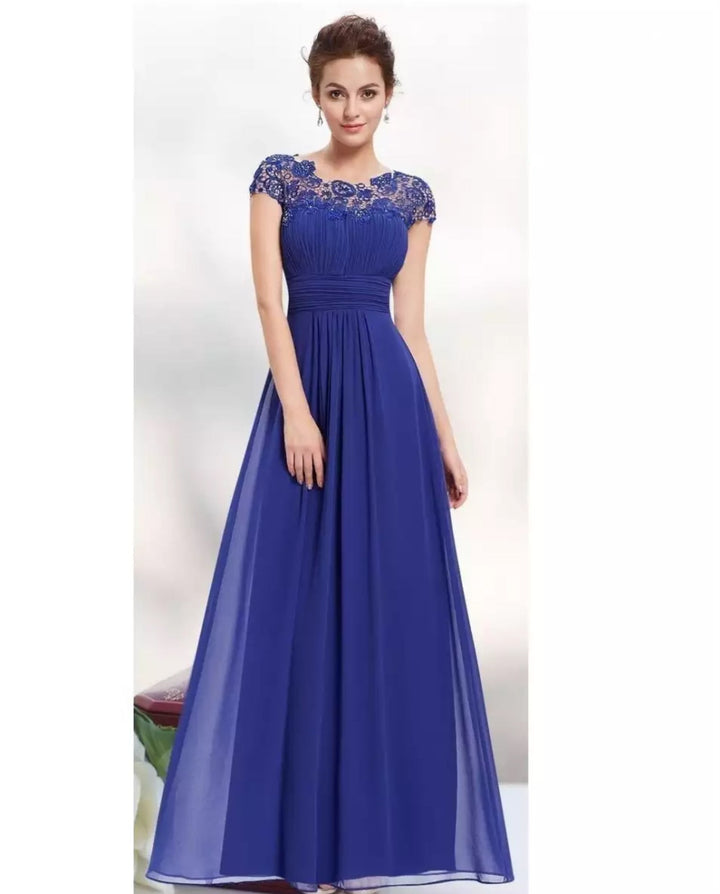 Women's V-Neck Wedding Guest Maxi Dress with Gathered Waist