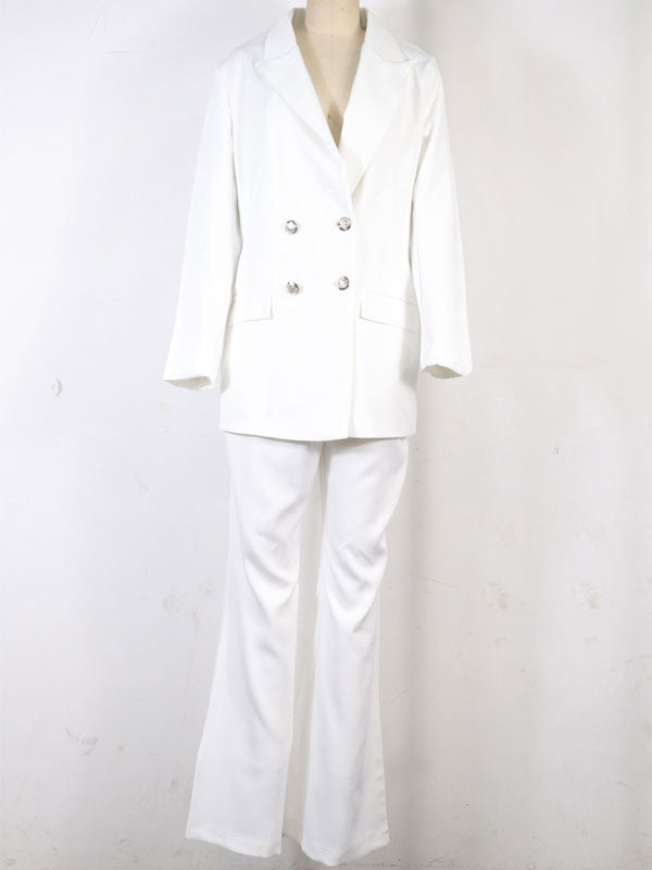 Women's Two-Piece Pantsuit Set, Office Blazer, Double-Breasted, Lapel Collar, Long Sleeve, Elegant