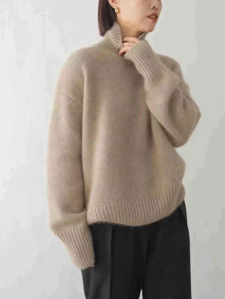 Women's Turtleneck Sweater Oversized Ribbed Cuff