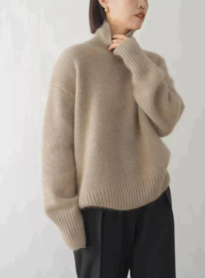 Women's Turtleneck Sweater with Wide Ribbed Cuffs