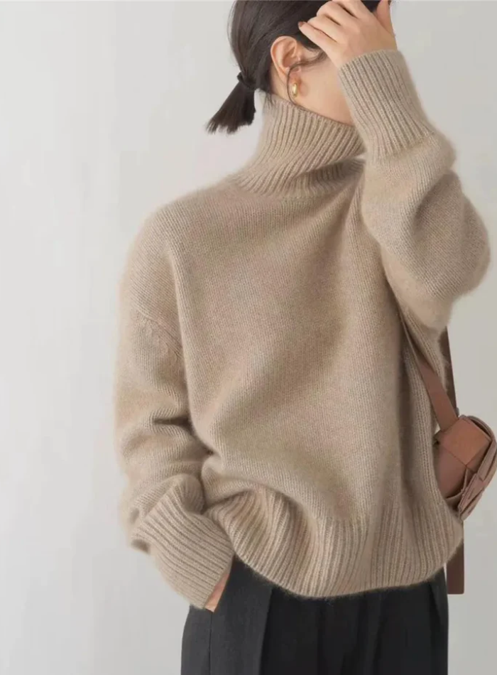 Women's Turtleneck Sweater with Wide Ribbed Cuffs