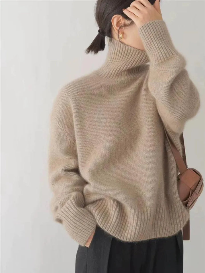 Women's Turtleneck Sweater Oversized Ribbed Cuff