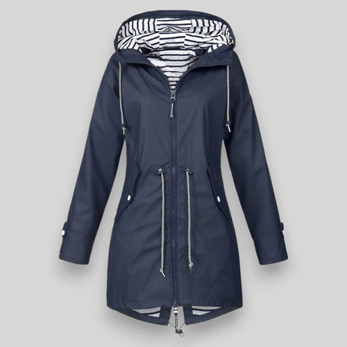 Women's Hooded Longline Jacket with Zipper and Drawstring
