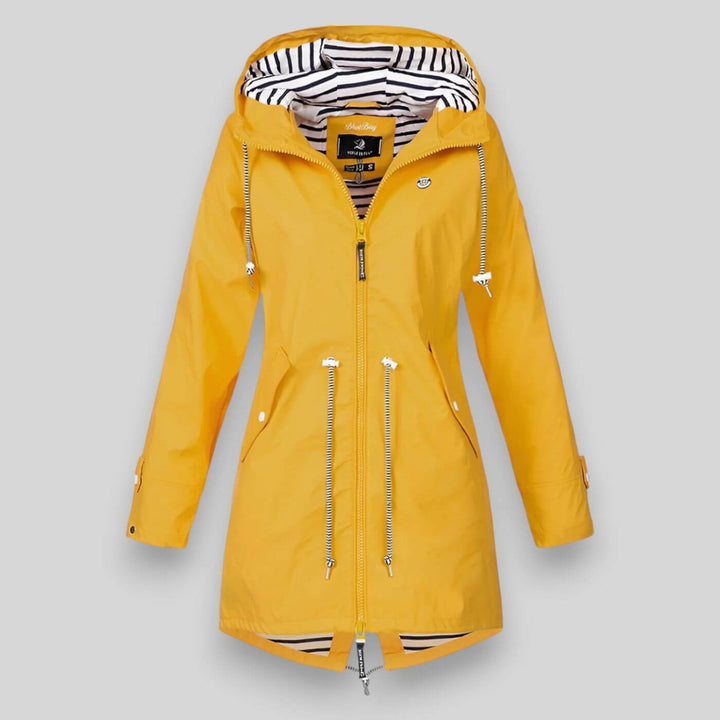 Women's Hooded Longline Jacket with Zipper and Drawstring
