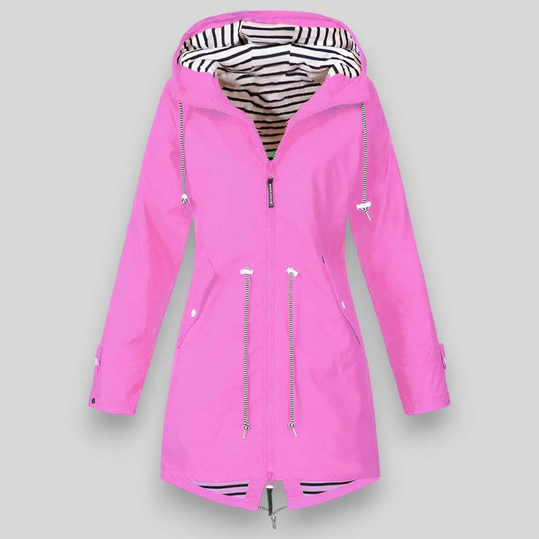 Women's Hooded Longline Jacket with Zipper and Drawstring