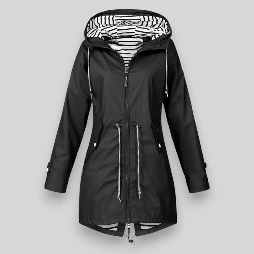 Women's Hooded Longline Jacket with Zipper and Drawstring