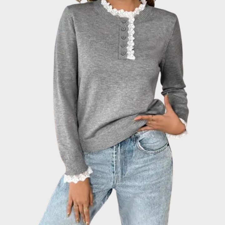 Women's Sweater | Ruffle Trim Button Placket