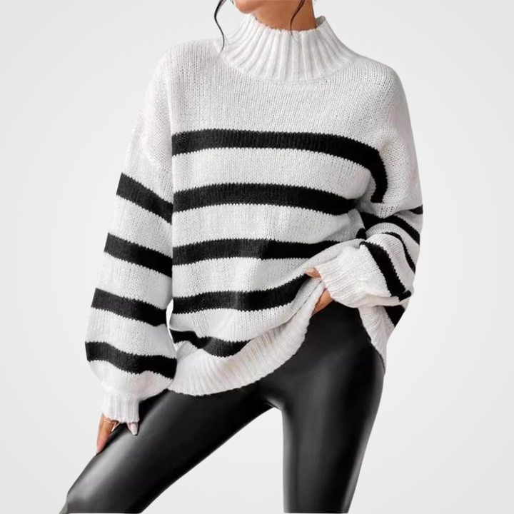 Women's Sweater | Ribbed Collar Striped Design