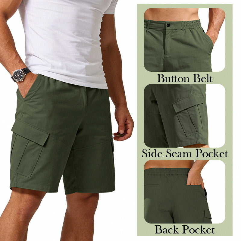 Men's button waistband Bermuda shorts with partially elastic back and applied flap pockets StylebySassy