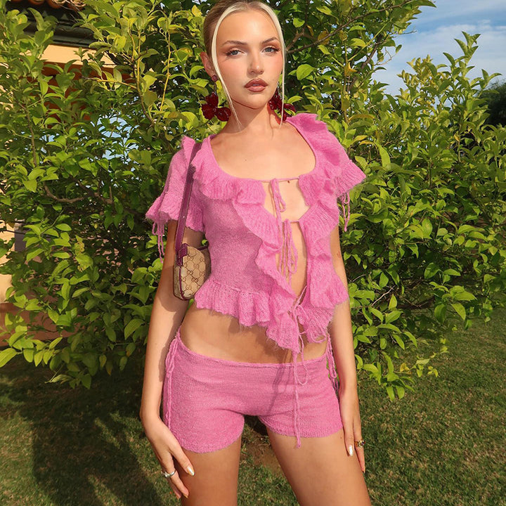 Women's Short Sleeve Lace Top with Ruffles