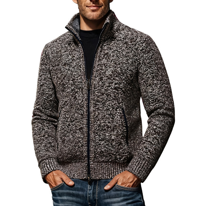 Men's knitted bomber jacket with stand-up collar and two-way zipper StylebySassy
