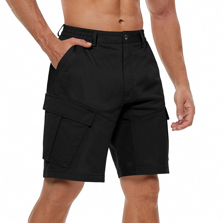 Men's button waistband Bermuda shorts with partially elastic back and applied flap pockets StylebySassy