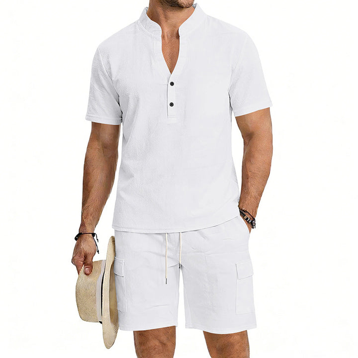 Men's lightweight short sleeve shirt with mandarin collar and half button placket StylebySassy