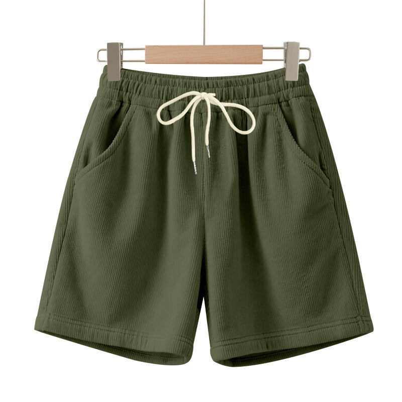 Men's ribbed jersey shorts with elastic waistband, decorative drawstring, and side slant pockets StylebySassy