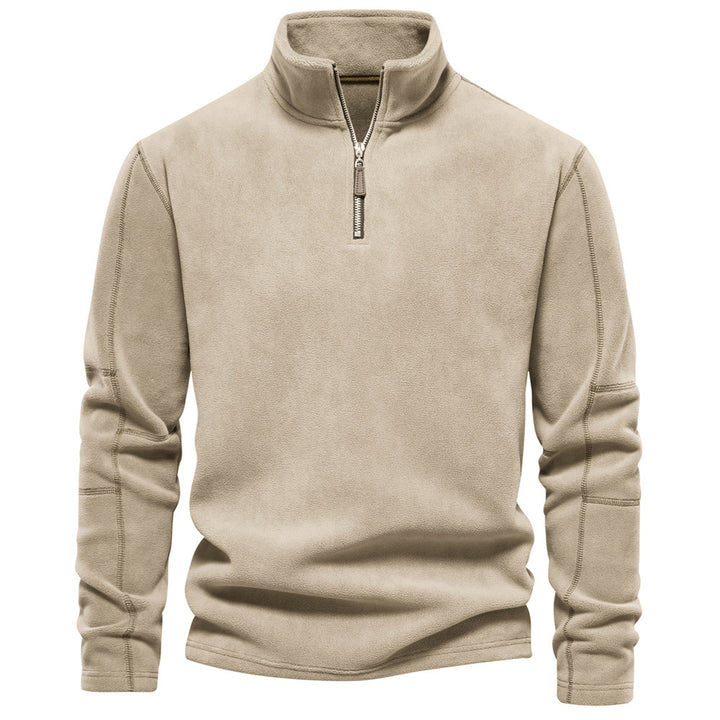 Men's lightweight fleece pullover with short zipper and stand-up collar StylebySassy