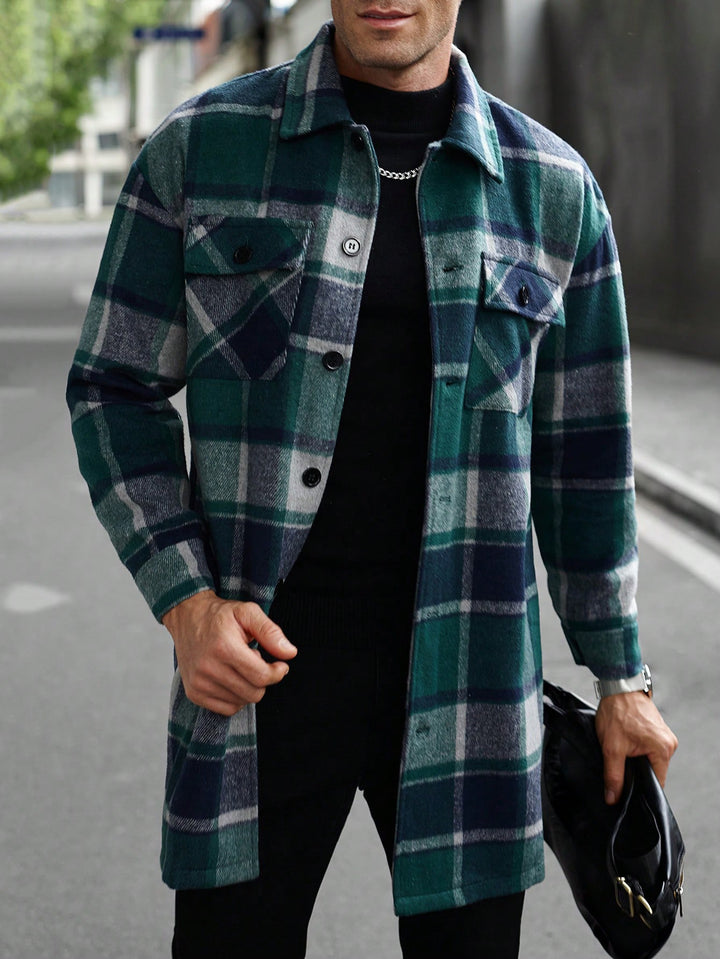 Men's checked longline overshirt with patch chest pockets and button placket StylebySassy