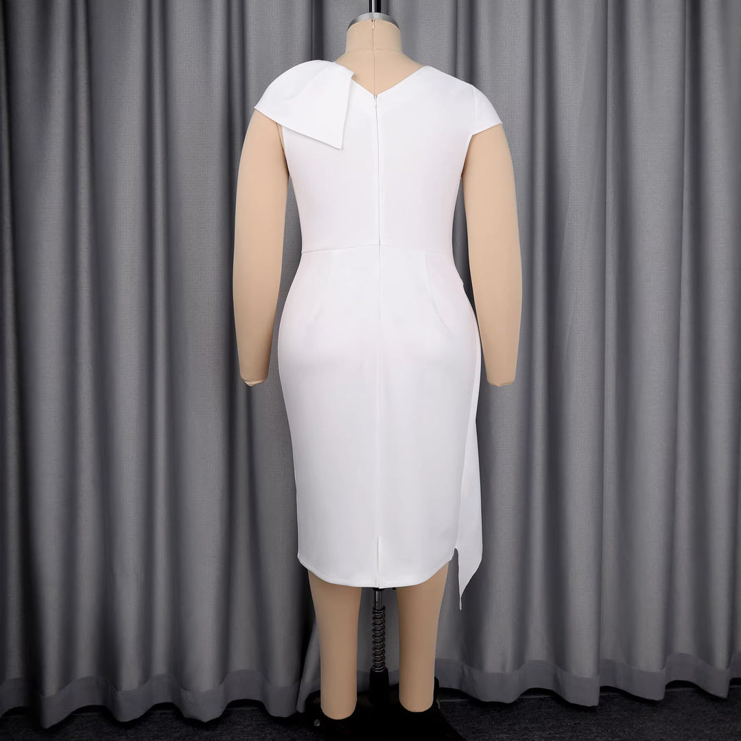 Women’s sheath dress with draped ruffles and sparkling button details StylebySassy