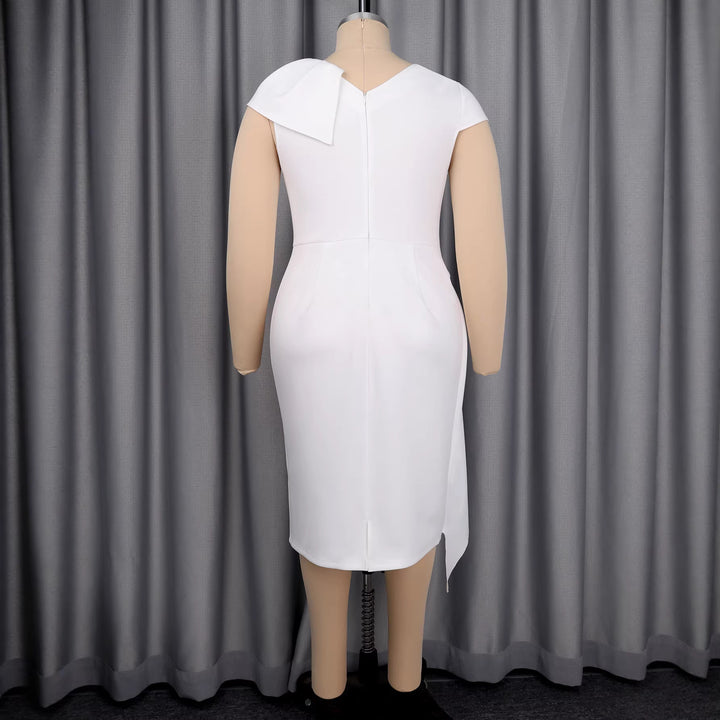 Women’s sheath dress with draped ruffles and sparkling button details StylebySassy