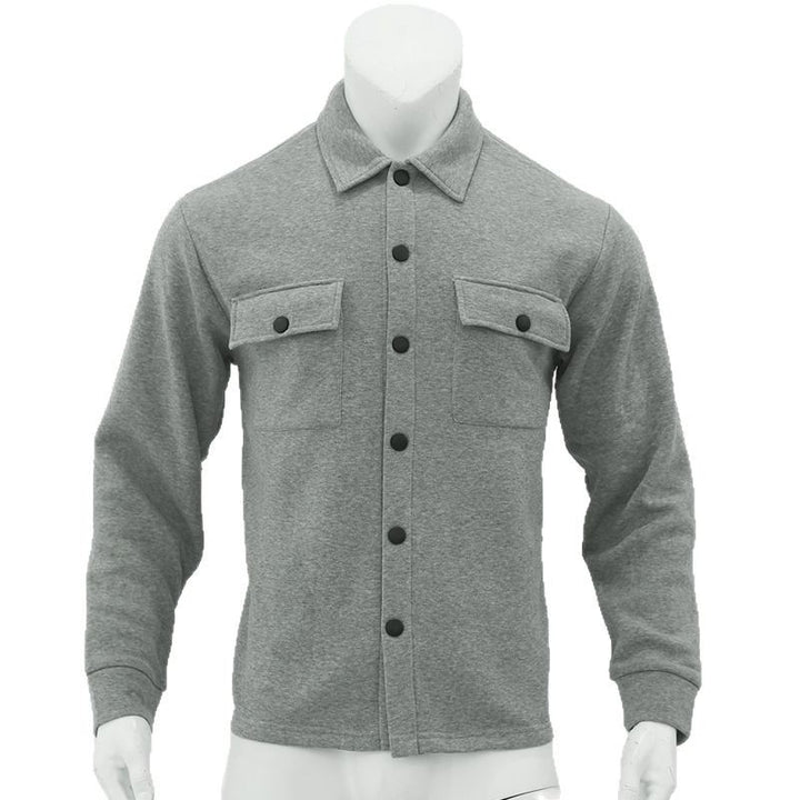 Men's wool blend overshirt jacket with flap pockets, concealed button placket, and shirt collar StylebySassy