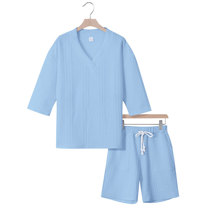 Unisex casual lounge set with V-neck top and drawstring shorts StylebySassy