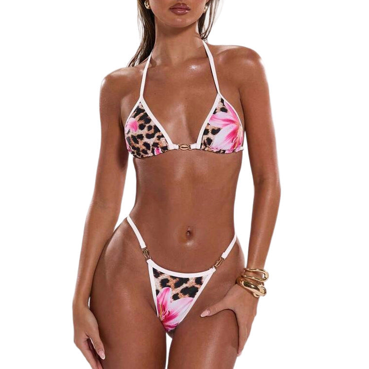 Ladies triangle bikini with cheerful floral print and animal pattern StylebySassy