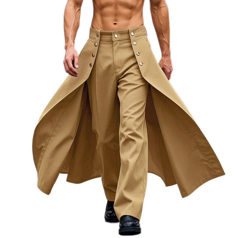 Women high-waisted flared midi wrap skirt with inner culottes and decorative button placket StylebySassy