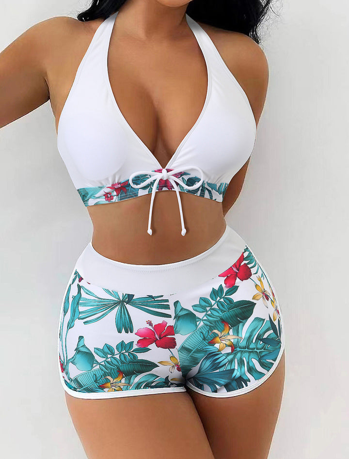 Ladies triangle bikini with floral shorts design StylebySassy