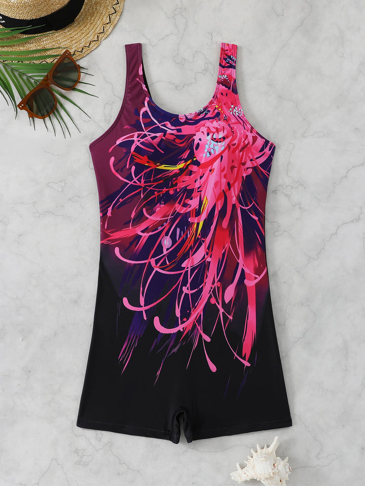 Women's sporty swimsuit with dynamic art design StylebySassy