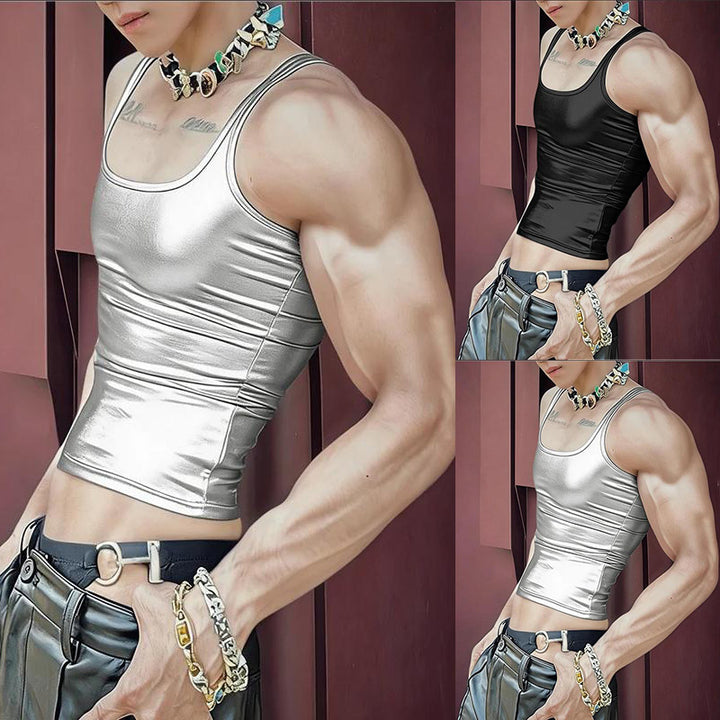 Women's fitted shiny tank top with racerback and fine seam finishing StylebySassy