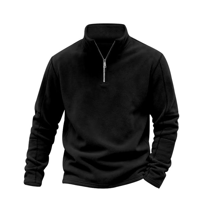 Men's lightweight fleece pullover with half zipper and stand-up collar StylebySassy