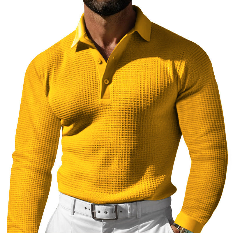 Men's form-fitting long-sleeve polo shirt made of fine waffle fabric with a slim Milano collar and elastic hem StylebySassy