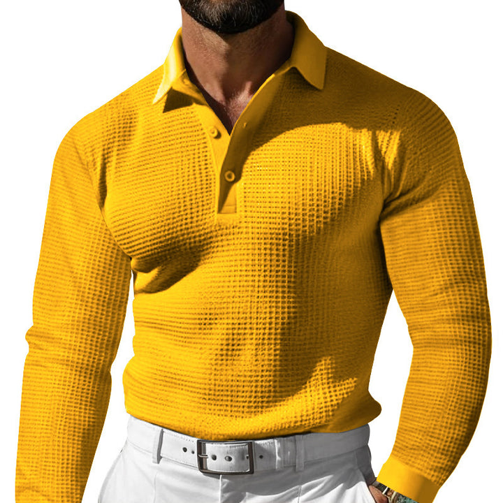 Men's form-fitting long-sleeve polo shirt made of fine waffle fabric with a slim Milano collar and elastic hem StylebySassy