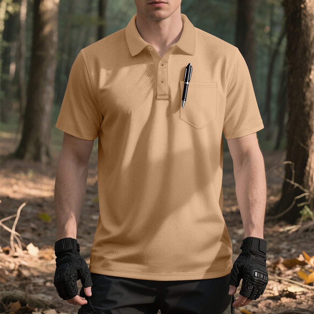 Men's functional short-sleeve polo shirt with breast pocket, integrated pen loop and micro-perforated ventilation StylebySassy