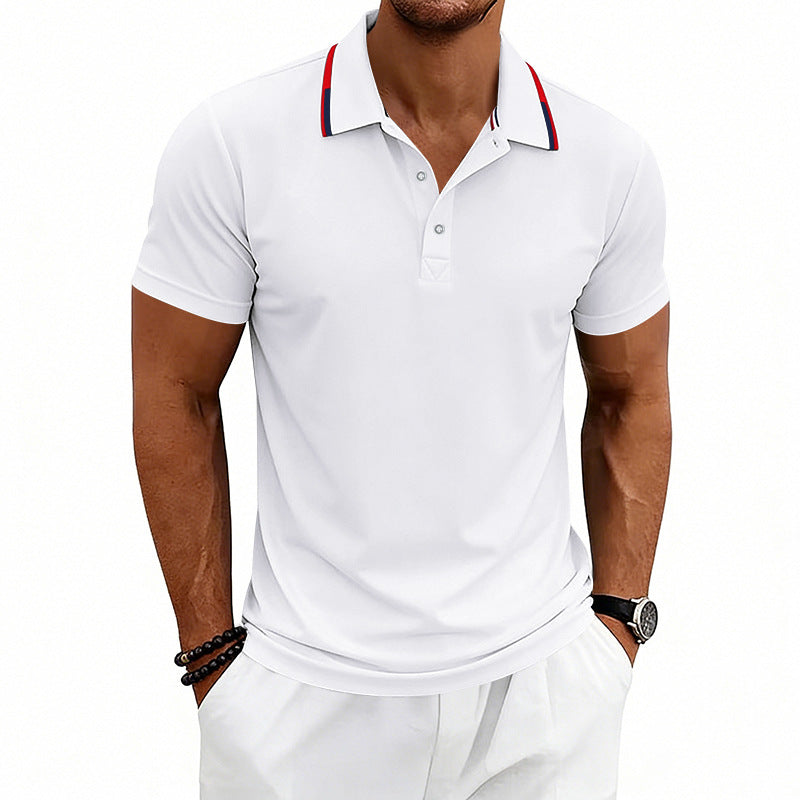 Men's tailored short-sleeve polo shirt with contrast collar made of breathable piqué StylebySassy