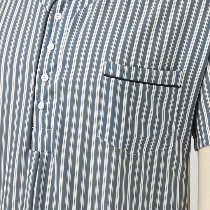 Men's striped lounge shirt with V-neck button placket and chest pocket StylebySassy