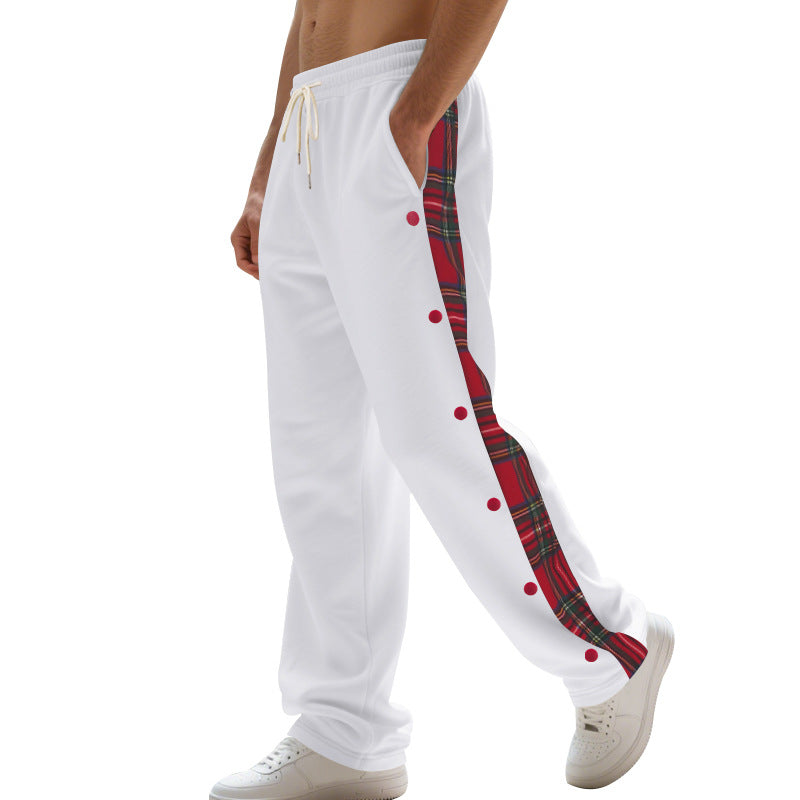 Men's oversized jogging pants with button placket and checkered side stripe StylebySassy