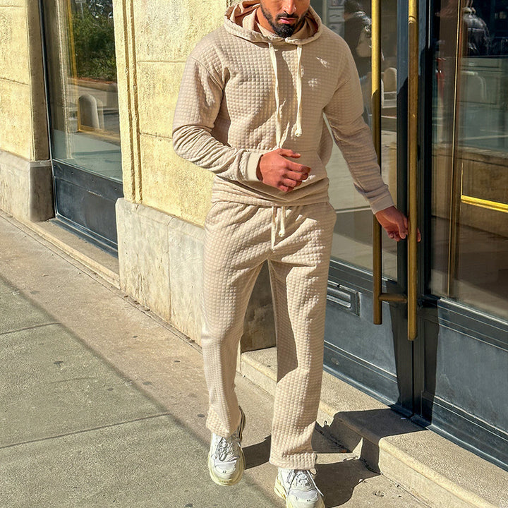 Men's waffle jersey comfort set with hood, drawstring waist, and straight leg StylebySassy