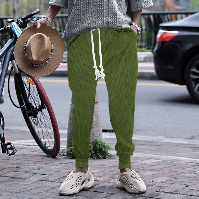 Men's nano thermo braid knit jogging pants with wide ribbed waistband and decorative cord StylebySassy