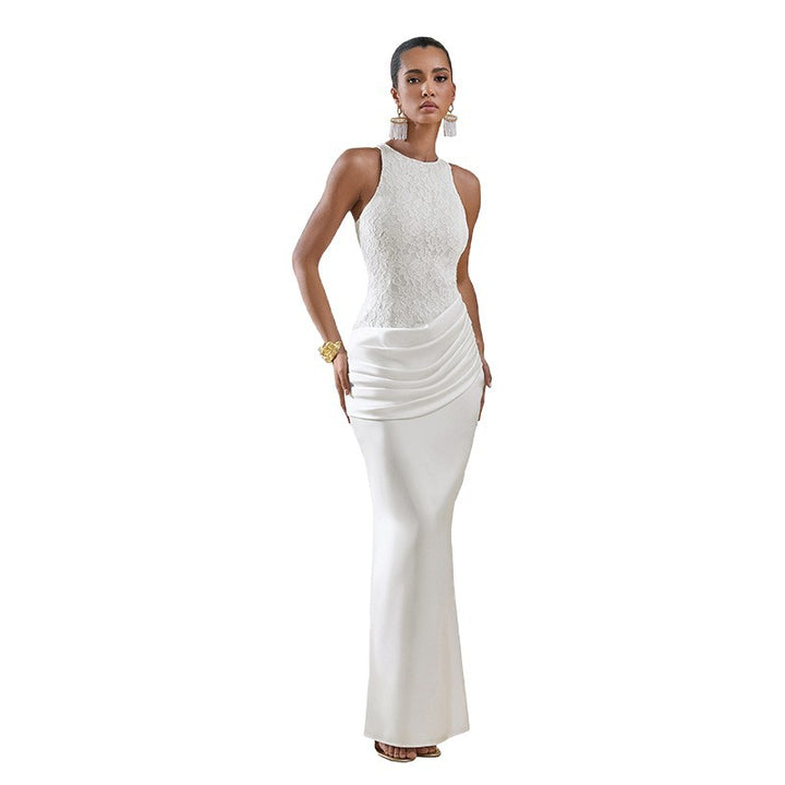 Women Elegant Wedding Dress with Lace Top and Gathered Hem StylebySassy